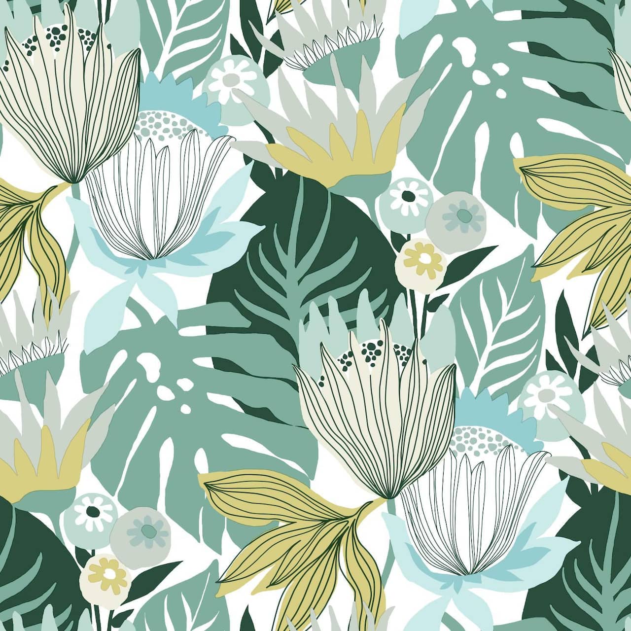 RoomMates Retro Tropical Leaves Peel & Stick Wallpaper